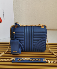 Prada Diagramme Medium Leather Bag Dark Blue