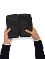 Prada Large Saffiano Leather Wallet Black Silver Hardware