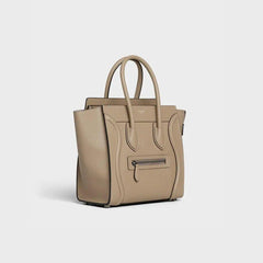 Celine Micro Luggage Handbag In Drummed Calfskin Dune