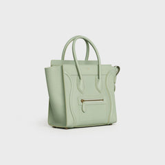Celine Micro Luggage Handbag In Drummed Calfskin Light Khaki