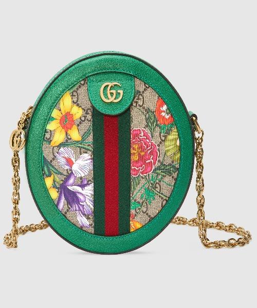 Gucci Ophidia GG Flora Mini Round Shoulder Bag Green