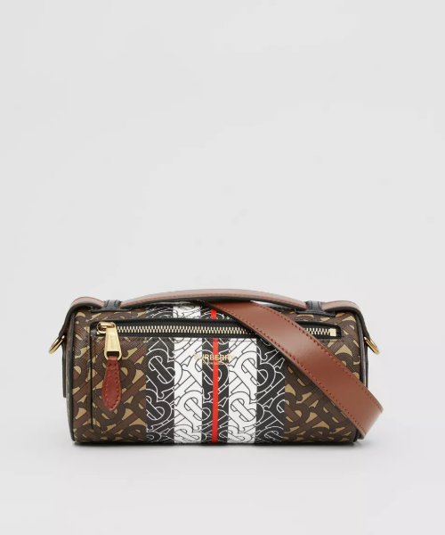 Burberry The Monogram Stripe E-canvas And Leather Barrel Bag Bridle Brown