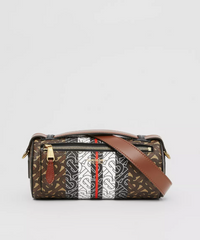 Burberry The Monogram Stripe E-canvas And Leather Barrel Bag Bridle Brown