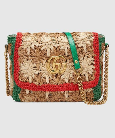 Gucci Marmont Raffia Small Shoulder Bag Red Green