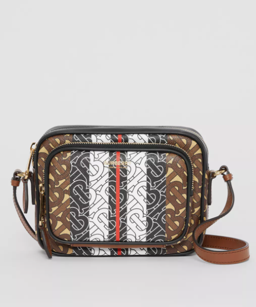 Burberry Monogram Stripe E-Canvas Camera Bag Bridle Brown