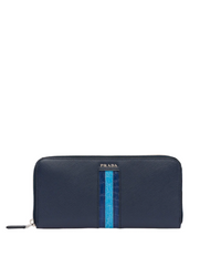 Prada Saffiano And Crocodile Leather Wallet Light Blue