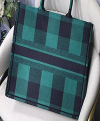 Dior Book Tote In Green & Black Embroidered Canvas