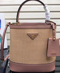 Prada Panier Medium Straw Bag Magnolia