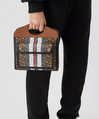 Burberry Mini Monogram Stripe E-Canvas Pocket Bag Bridle Brown
