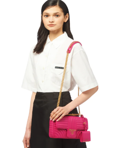 Prada Diagramme Medium Leather Bag Fuchsia