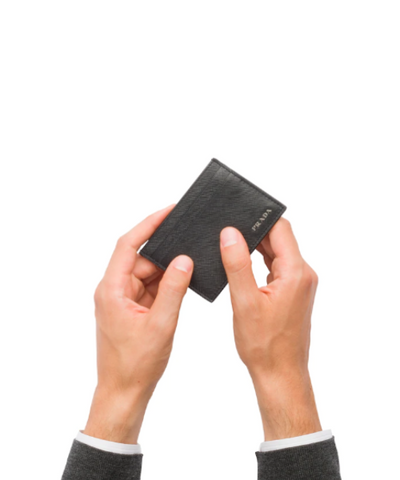 Prada Saffiano Leather Card Holder Metal Logo Black
