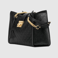 Gucci Padlock Signature Medium Soft Leather Shoulder Bag Black