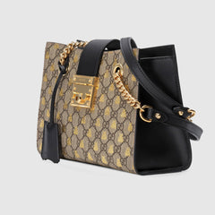 Gucci Padlock Small GG Bees Shoulder Bag Black