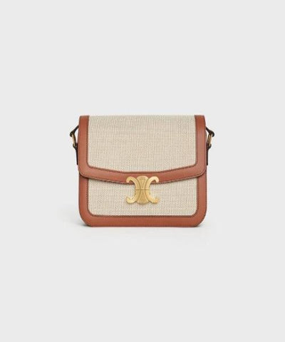 Celine Medium Triomphe Bag In Textile And Natural Calfskin