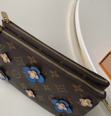 LV Pochette Double Zip Monogram Canvas Blue Blooming Flowers