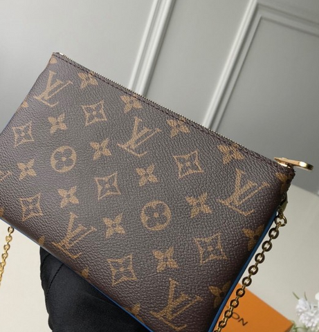 LV Pochette Double Zip Monogram Canvas Blue Blooming Flowers