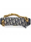 Dior Addict Flap Bag Blue Oblique Canvas With Chain