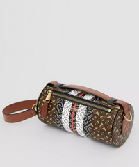 Burberry The Monogram Stripe E-canvas And Leather Barrel Bag Bridle Brown