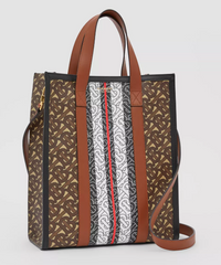 Burberry Monogram Stripe E-Canvas Portrait Tote Bag Bridle Brown
