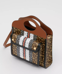Burberry Mini Monogram Stripe E-Canvas Pocket Bag Bridle Brown