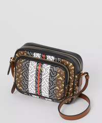 Burberry Monogram Stripe E-Canvas Camera Bag Bridle Brown