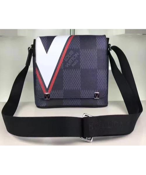 LV District PM Messenger Bag Damier Cobalt Canvas Red