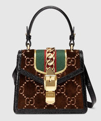 Gucci Sylvie GG Velvet Small Shoulder Bag Brown