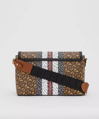 Burberry Monogram Stripe E-canvas Note Crossbody Bag Bridle Brown