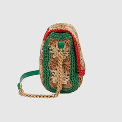 Gucci Marmont Raffia Small Shoulder Bag Red Green