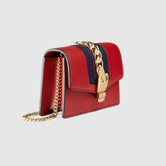 Gucci Sylvie Leather Mini Chain Bag Hibiscus Red