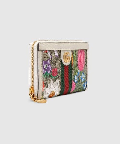 Gucci Ophidia GG Flora Zip Around Wallet White