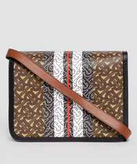 Burberry Medium Monogram Stripe E-Canvas TB Bag Bridle Brown