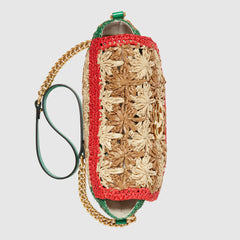 Gucci Marmont Raffia Small Shoulder Bag Red Green