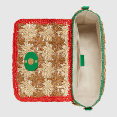 Gucci Marmont Raffia Small Shoulder Bag Red Green
