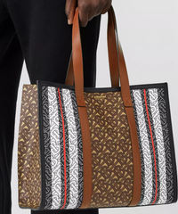 Burberry Small Monogram Stripe E-Canvas Tote Bag Brown