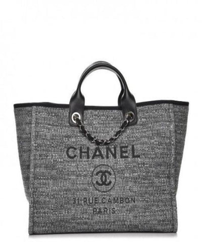 Chanel Deauville Fabric Tote Dark Gray