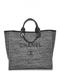 Chanel Deauville Fabric Tote Dark Gray
