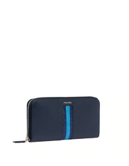 Prada Saffiano And Crocodile Leather Wallet Light Blue