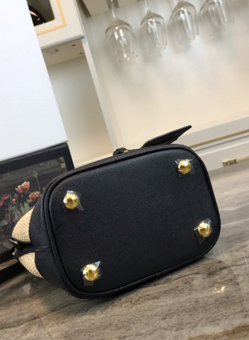Prada Panier Medium Straw Bag Black