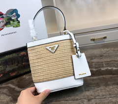 Prada Panier Medium Straw Bag White