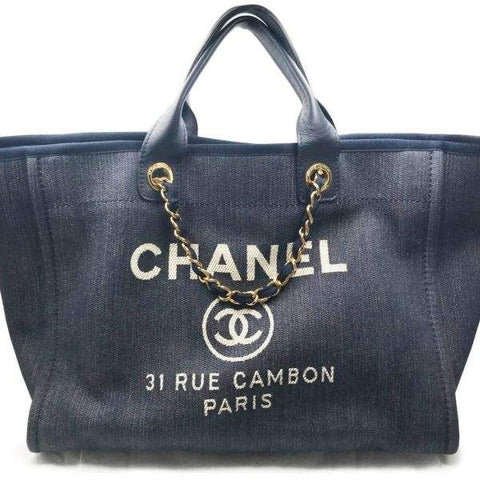 Chanel Deauville Fabric Tote Navy Blue/Gold