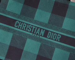 Dior Book Tote In Green & Black Embroidered Canvas
