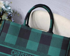 Dior Book Tote In Green & Black Embroidered Canvas