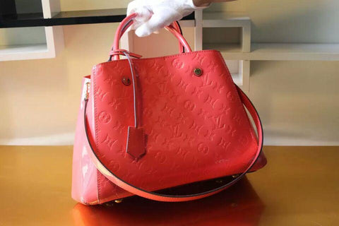 LV Montaigne MM Tote Bag Monogram Vernis Red