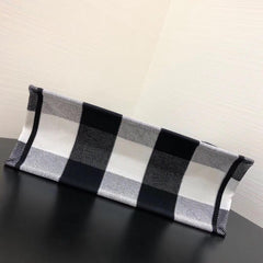 Dior Book Tote In Off-White & Black Embroidered Canvas