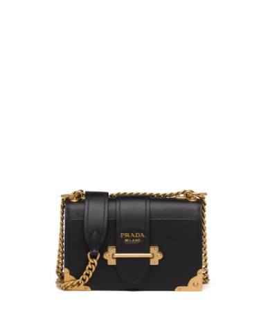 Prada Cahier Leather Shoulder Bag Black