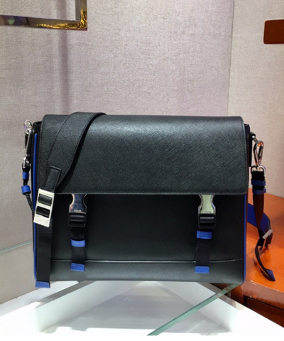 Prada Saffiano Leather Shoulder Bag Blue