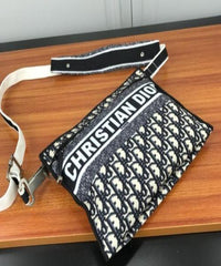 Dior Blue Oblique Embroidered Canvas Clutch