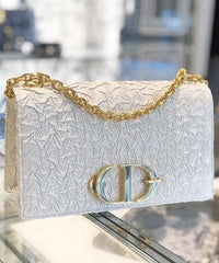 Dior Wavy-Effect 30 Montaigne Bag With Chain White
