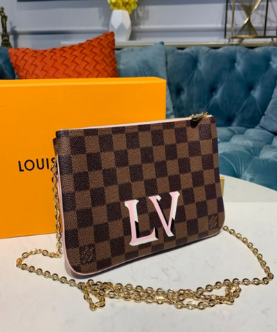 LV Double Zip Pochette Damier Ebene LV Print